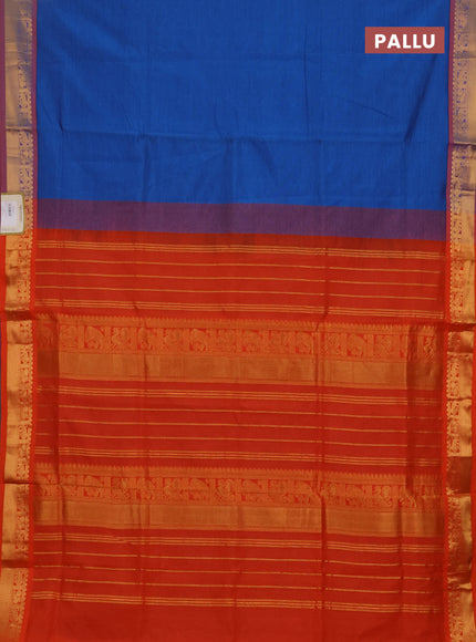 Cs Blue & Orange Semi Silk Cotton Saree