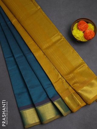 Peacock Green & Mustard Yellow Semi Silk Cotton Saree - Big Border