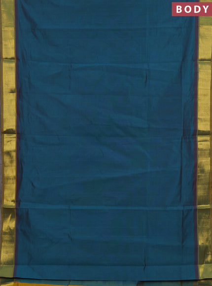 Peacock Green & Mustard Yellow Semi Silk Cotton Saree - Big Border
