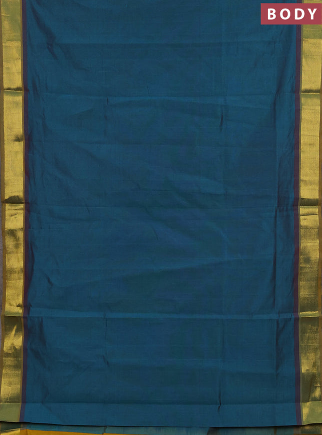 Peacock Green & Mustard Yellow Semi Silk Cotton Saree - Big Border