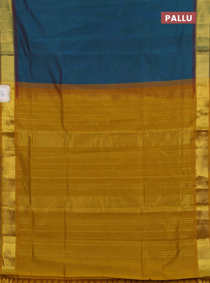 Peacock Green & Mustard Yellow Semi Silk Cotton Saree - Big Border