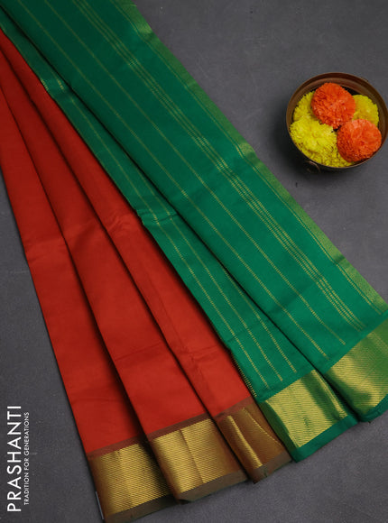 Orange & Green Semi Silk Cotton Saree - Big Border