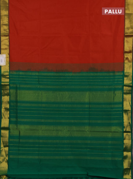 Orange & Green Semi Silk Cotton Saree - Big Border