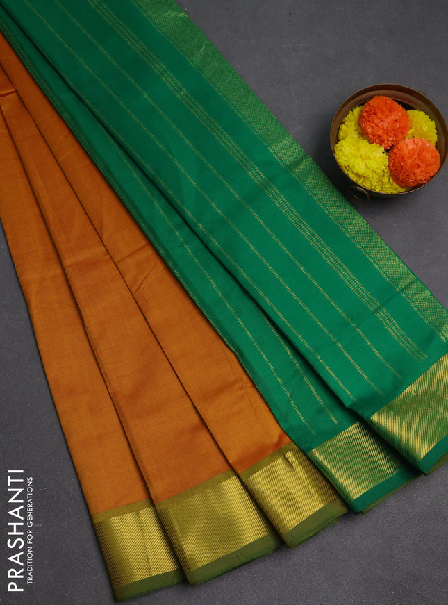 Mustard Yellow & Green Semi Silk Cotton Saree - Big Border