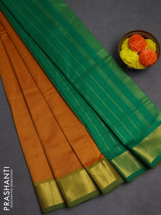 Mustard Yellow & Green Semi Silk Cotton Saree - Big Border