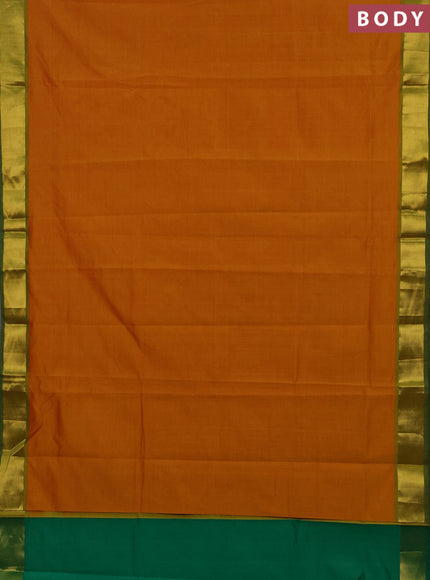 Mustard Yellow & Green Semi Silk Cotton Saree - Big Border