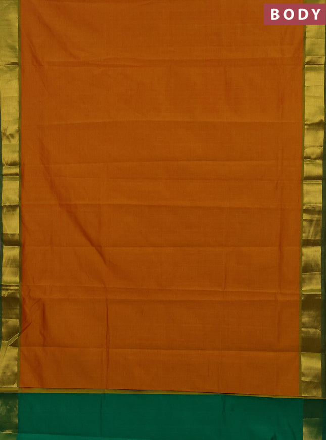 Mustard Yellow & Green Semi Silk Cotton Saree - Big Border