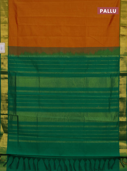 Mustard Yellow & Green Semi Silk Cotton Saree - Big Border