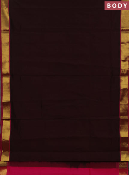 Maroon & Pink Semi Silk Cotton Saree - Big Border
