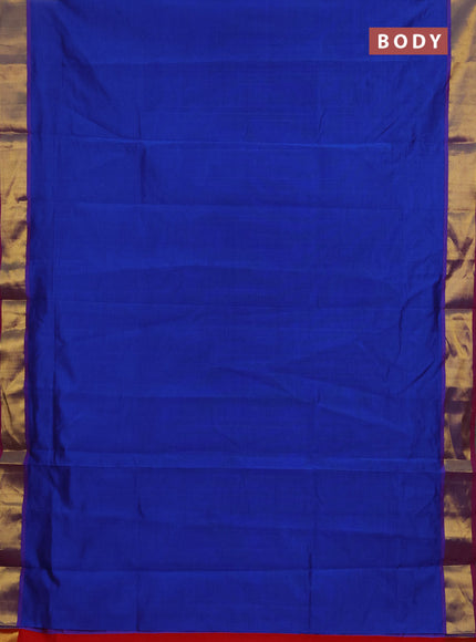 Blue & Red Semi Silk Cotton Saree - Big Border