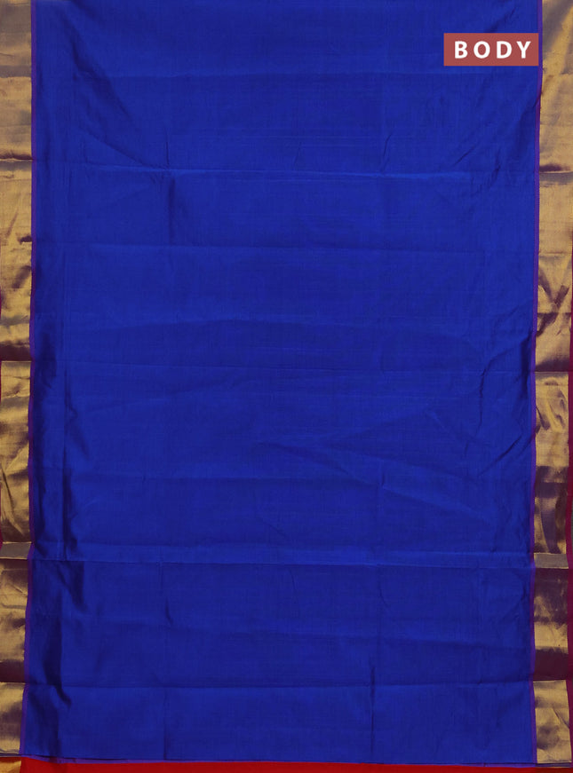 Blue & Red Semi Silk Cotton Saree - Big Border