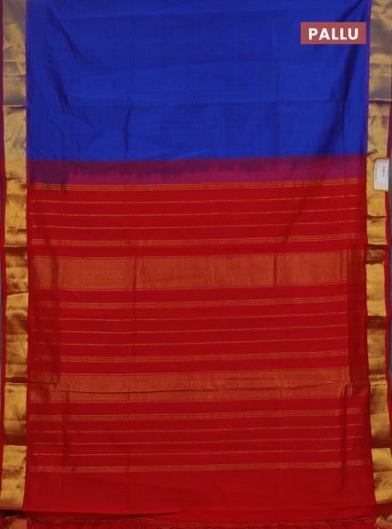 Blue & Red Semi Silk Cotton Saree - Big Border