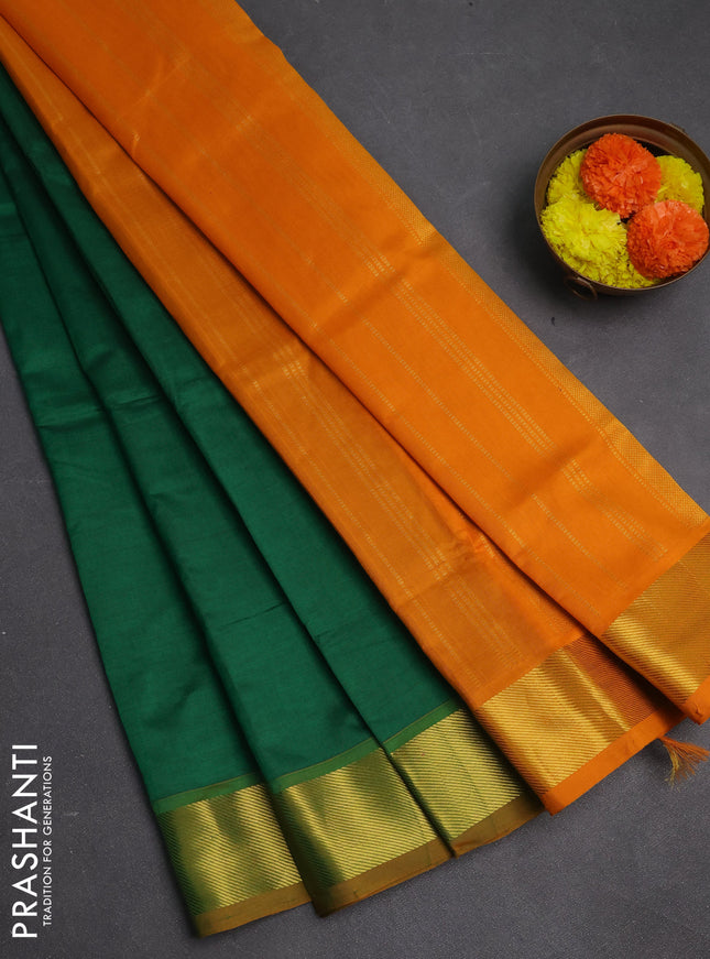 Green & Mustard Yellow Semi Silk Cotton Saree - Big Border