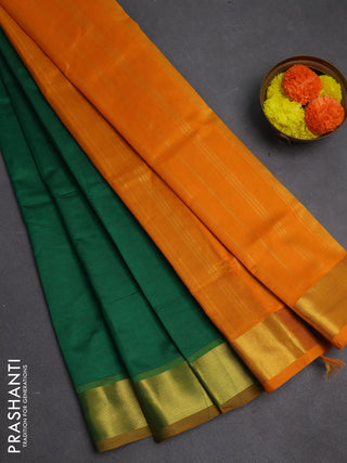 Green & Mustard Yellow Semi Silk Cotton Saree - Big Border