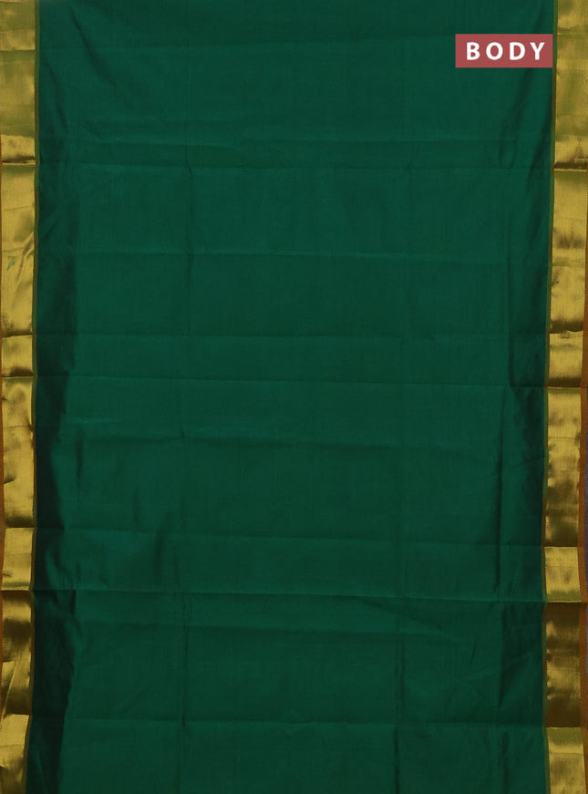 Green & Mustard Yellow Semi Silk Cotton Saree - Big Border