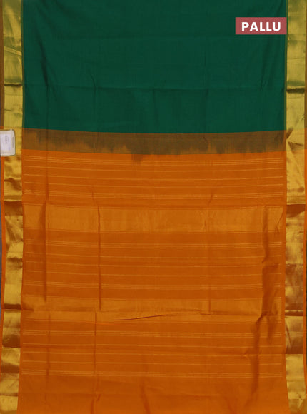 Green & Mustard Yellow Semi Silk Cotton Saree - Big Border