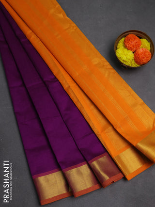 Purple & Mustard Yellow Semi Silk Cotton Saree - Big Border