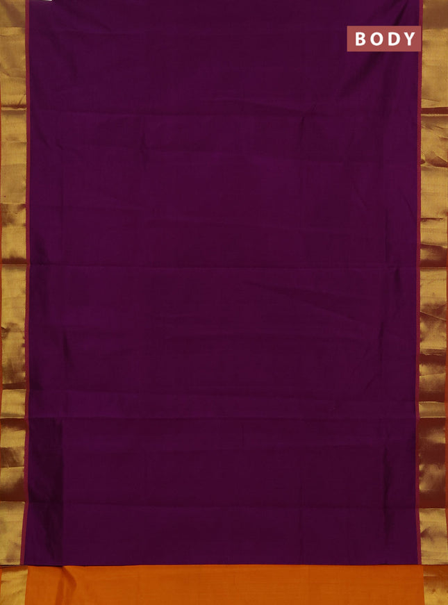 Purple & Mustard Yellow Semi Silk Cotton Saree - Big Border