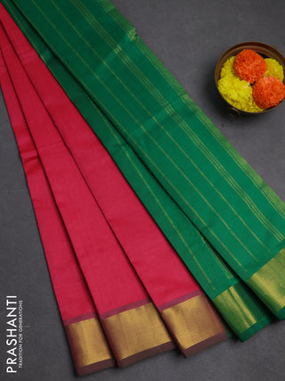 Pink & Green Semi Silk Cotton Saree - Big Border