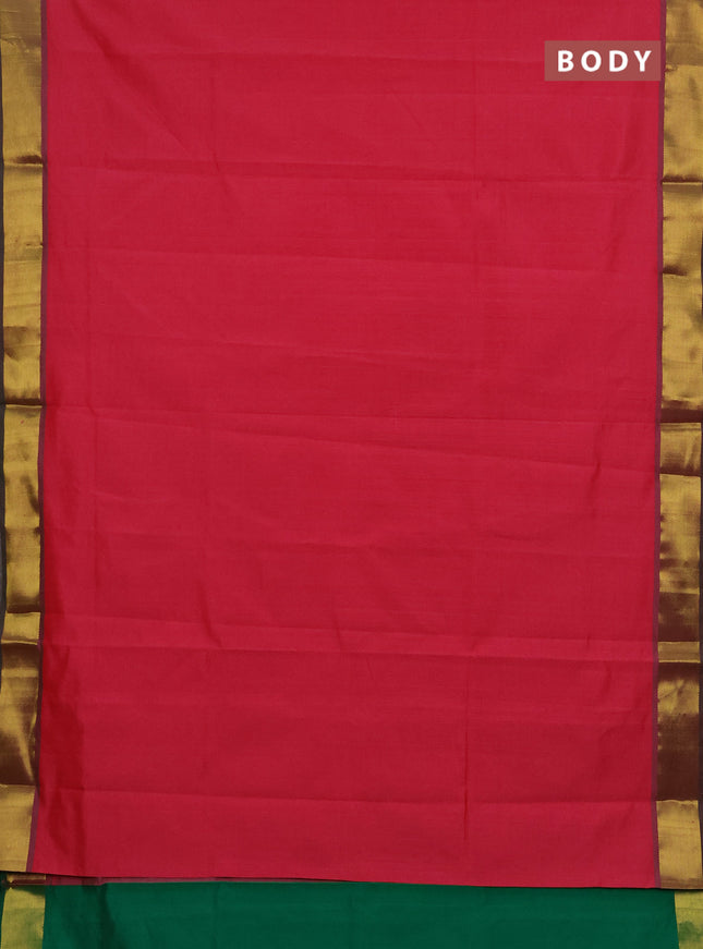 Pink & Green Semi Silk Cotton Saree - Big Border
