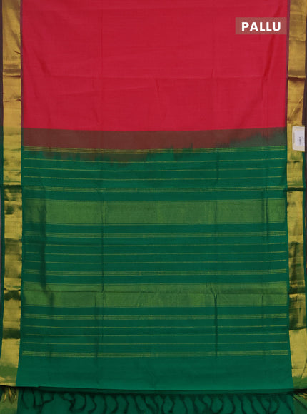 Pink & Green Semi Silk Cotton Saree - Big Border