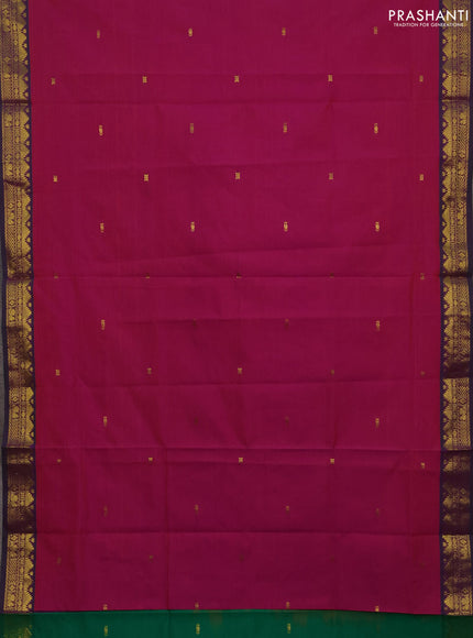 Magenta Pink & Green Semi Silk Cotton Saree - Buttas