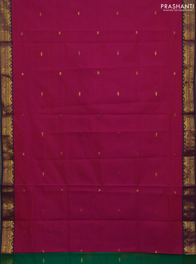Magenta Pink & Green Semi Silk Cotton Saree - Buttas