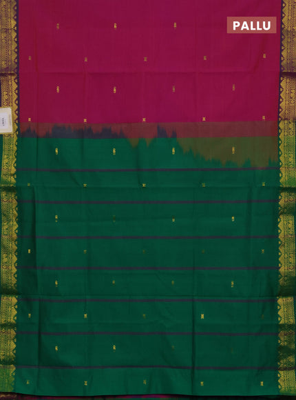 Magenta Pink & Green Semi Silk Cotton Saree - Buttas