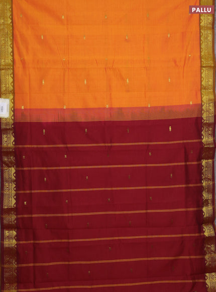 Orange & Maroon Semi Silk Cotton Saree - Buttas