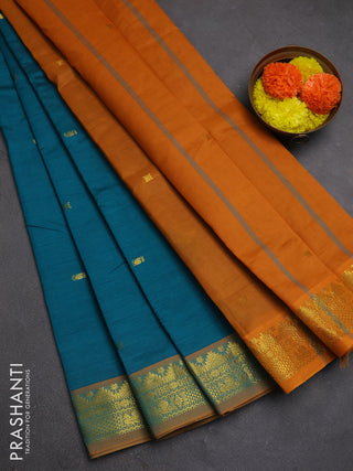 Teal Blue & Mustard Yellow Semi Silk Cotton Saree - Buttas