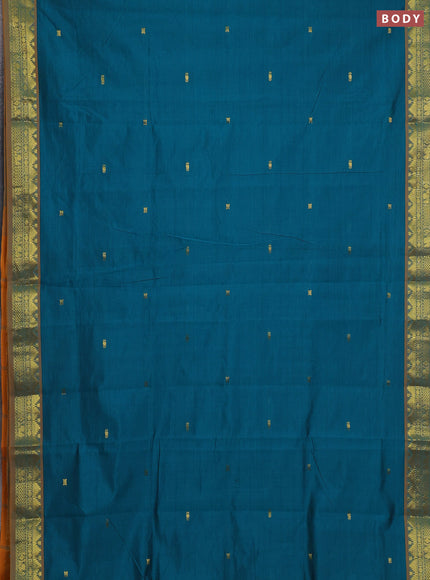 Teal Blue & Mustard Yellow Semi Silk Cotton Saree - Buttas