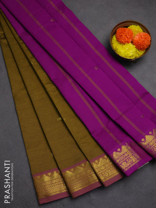 Mehendi Green & Purple Semi Silk Cotton Saree - Buttas