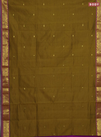 Mehendi Green & Purple Semi Silk Cotton Saree - Buttas