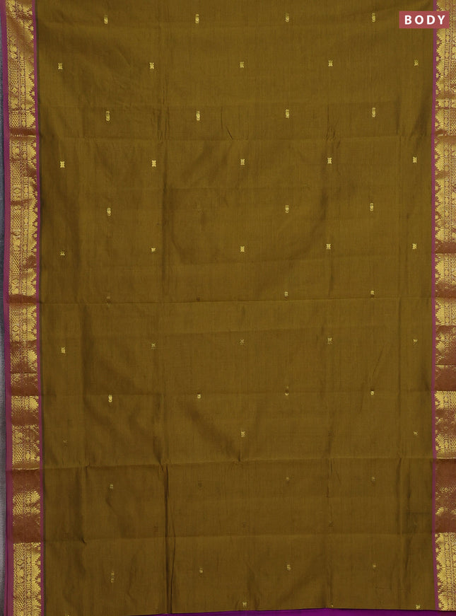Mehendi Green & Purple Semi Silk Cotton Saree - Buttas