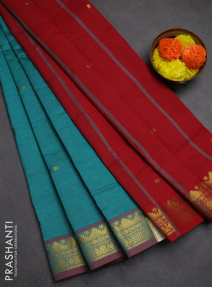 Teal Green & Maroon Semi Silk Cotton Saree - Buttas