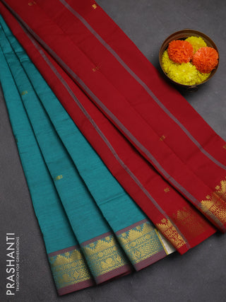 Teal Green & Maroon Semi Silk Cotton Saree - Buttas