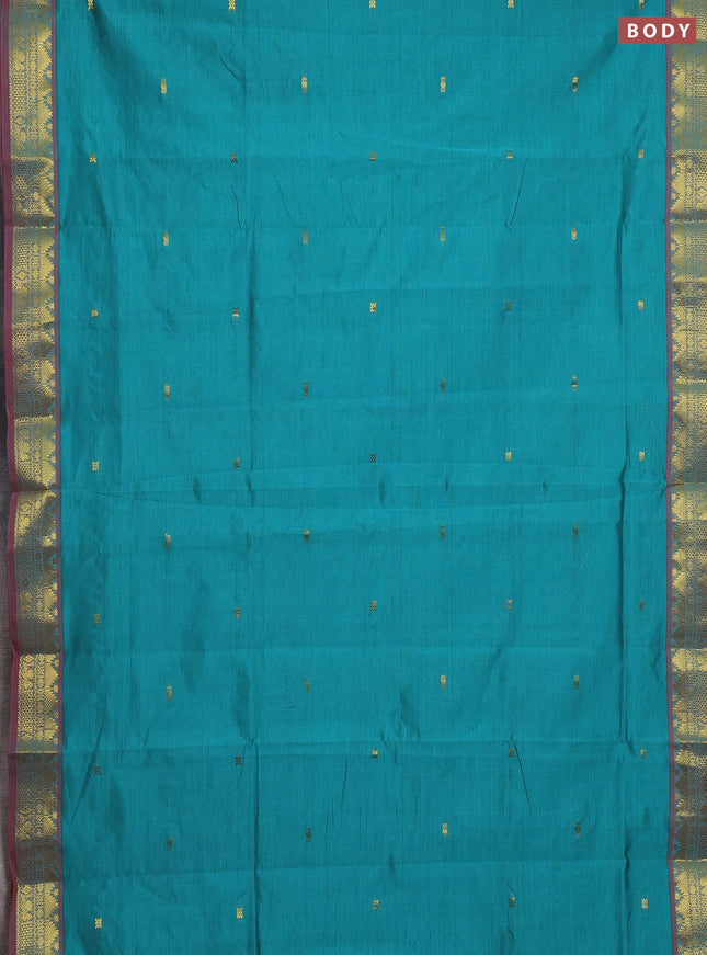 Teal Green & Maroon Semi Silk Cotton Saree - Buttas