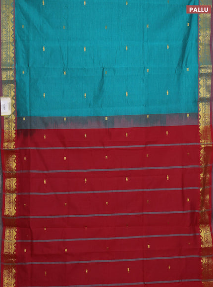 Teal Green & Maroon Semi Silk Cotton Saree - Buttas