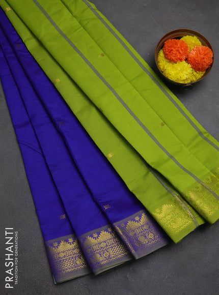 Blue & Green Semi Silk Cotton Saree - Buttas