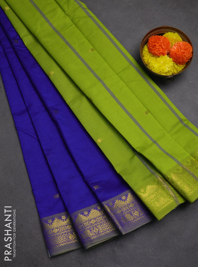 Blue & Green Semi Silk Cotton Saree - Buttas