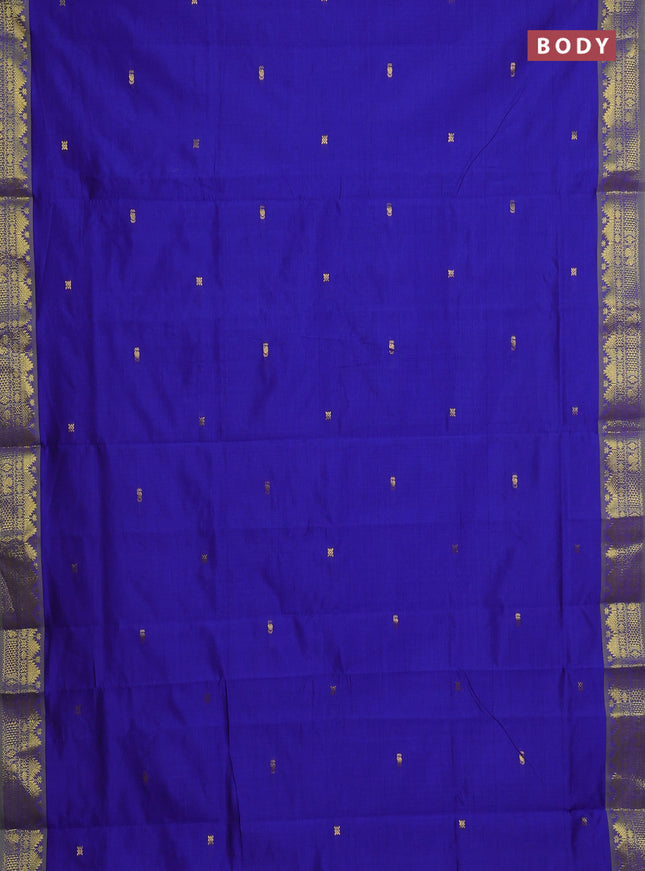 Blue & Green Semi Silk Cotton Saree - Buttas