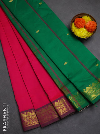 Pink & Green Semi Silk Cotton Saree - Buttas