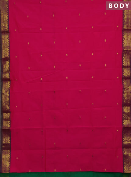 Pink & Green Semi Silk Cotton Saree - Buttas