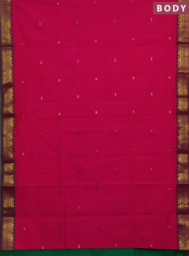 Pink & Green Semi Silk Cotton Saree - Buttas