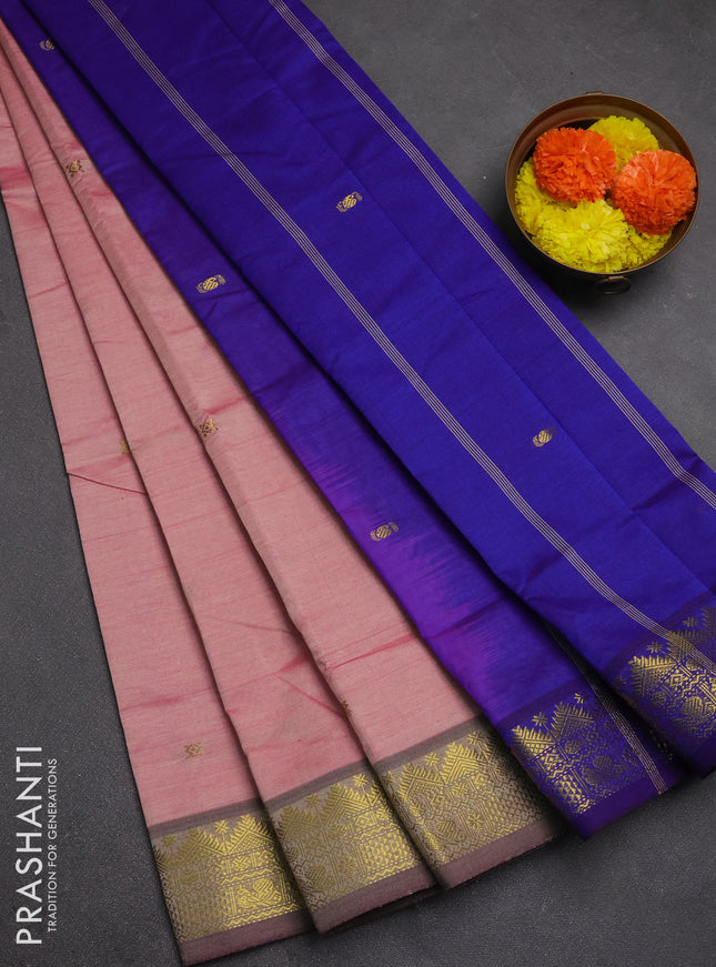 Pink & Blue Semi Silk Cotton Saree - Buttas