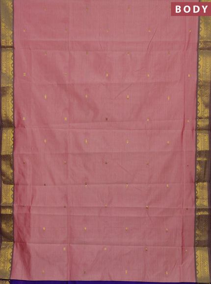 Pink & Blue Semi Silk Cotton Saree - Buttas