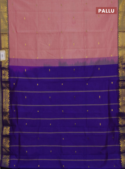 Pink & Blue Semi Silk Cotton Saree - Buttas