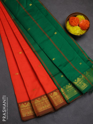 Orange & Green Semi Silk Cotton Saree - Buttas