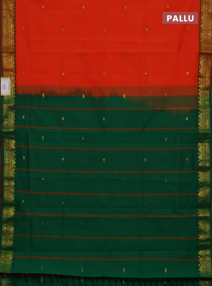 Orange & Green Semi Silk Cotton Saree - Buttas