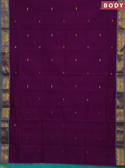 Purple & Teal Green Semi Silk Cotton Saree - Buttas